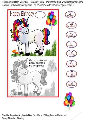 UNICORN BIRTHDAY COLOURING CARD