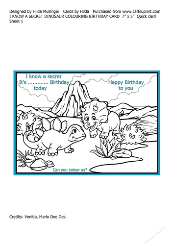 I know a secret Dinosaur colouring card
