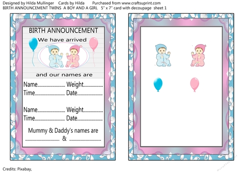 BIRTH ANNOUNCEMENT  TWINS A BOY AND A GIRL