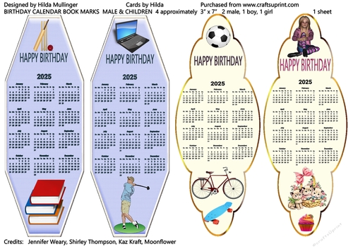 BIRTHDAY CALENDAR BOOK MARKS MALE  & CHILDREN