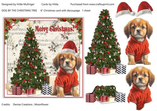 DOG BY THE CHRISTMAS TREE