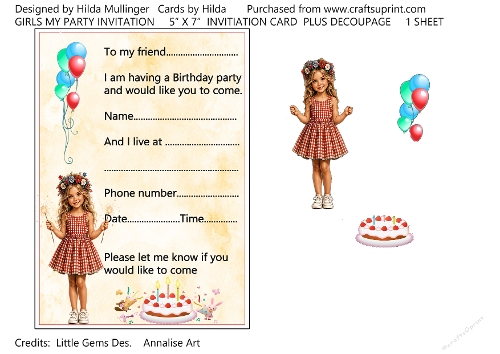 GIRLS  MY PARTY INVITATION
