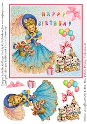 LITTLE GIRL WITH HER PETS BIRTHDAY CARD