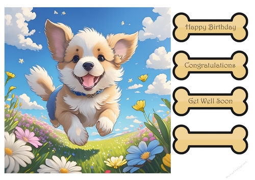Cute dog running through flowers