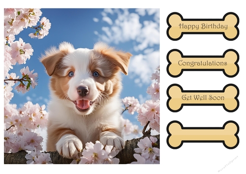 Cute dog looking through flowers