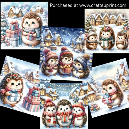 Hedgehogs with gifts CARD FRONTS