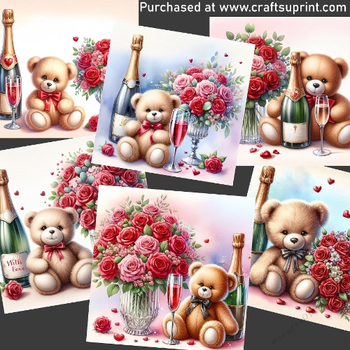 Teddy with champagne CARD FRONTS