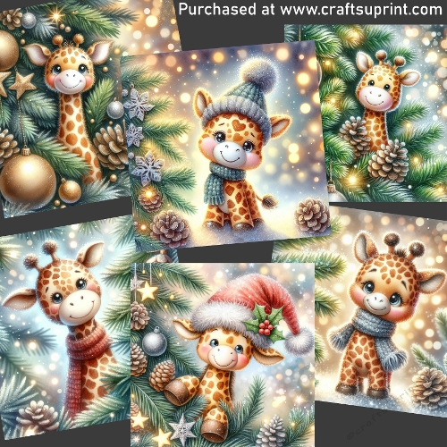 Giraffe by the Christmas tree CARD FRONTS