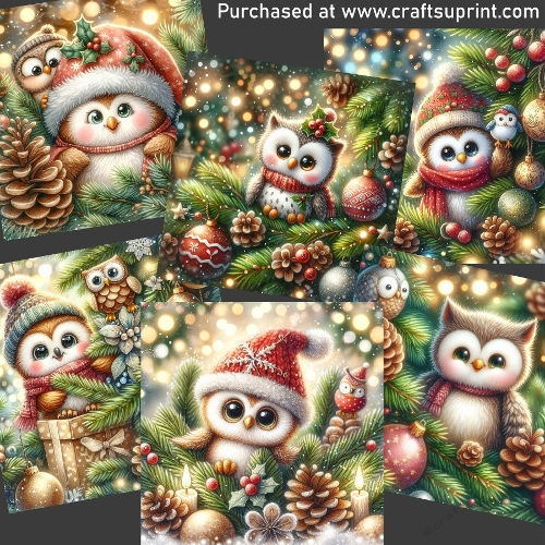 Owl by the Christmas tree CARD FRONTS