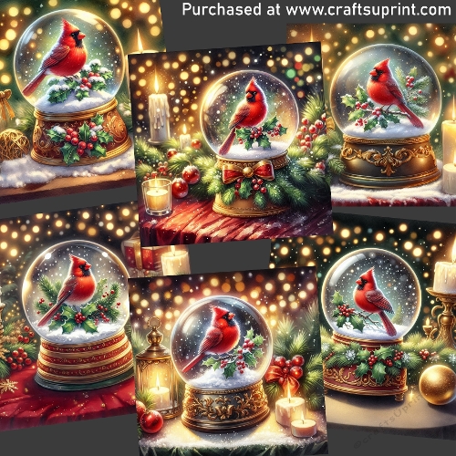 Snowglobe with red cardinal bird CARD FRONTS