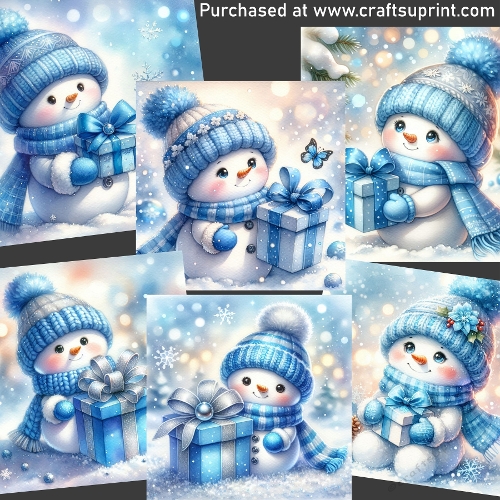 Snowman with blue gift - CARD FRONTS