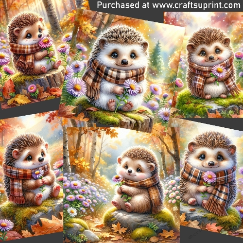 Hedgehog with aster flowers - CARD FRONTS