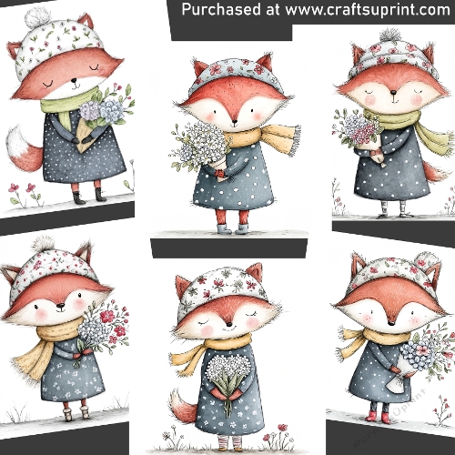 Fox with flowers - CARD FRONTS