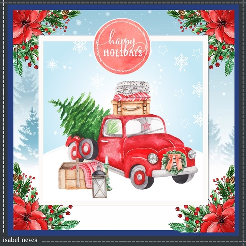 Watercolor Christmas Red Truck