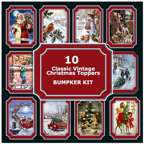 Bumper Kit  ~ 10 Classic Vintage Christmas Scene Card Toppers