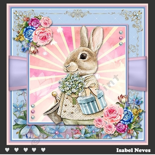 Happy Easter Greetings Bunny With Basket
