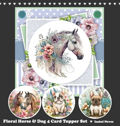 Floral Horse and Dog 4 Card Topper Collection Set