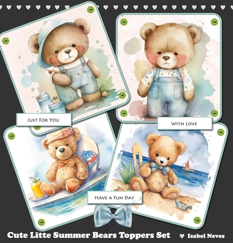 Cute Little Summer Bear Toppers & Tags