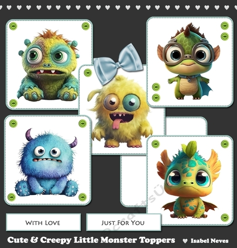 Cute & Creepy Little Monster Card Toppers and Tags Set