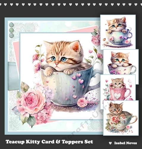 Teacup Kitty Card & Toppers Set