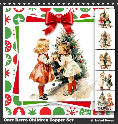 Cute Retro Children Card Topper Set