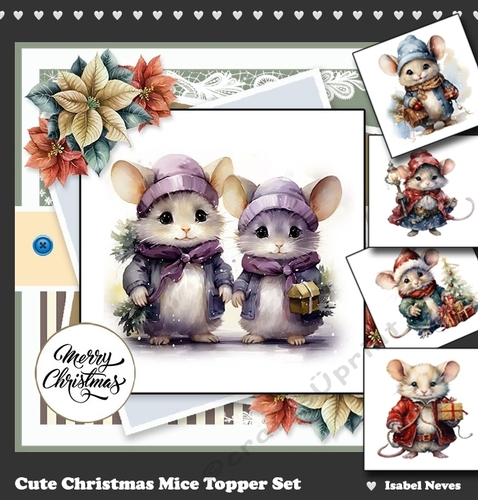 Cute Christmas Mice Card & Topper Set