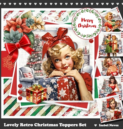 Lovely Retro Christmas Card Topper Set