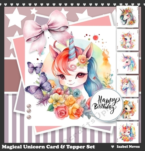 Magical Unicorn Card & Toppers Set