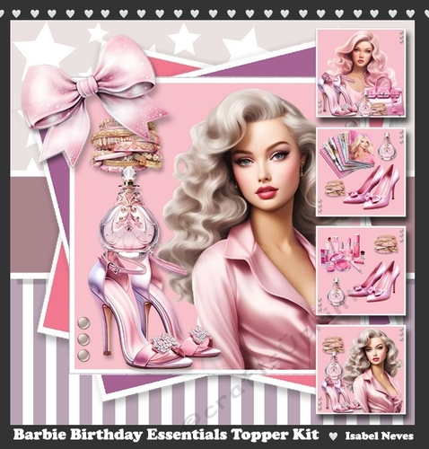 Bumper Kit ~ Barbie Birthday Essentials Card & Toppers Set