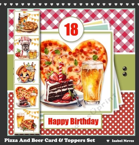 Pizza And Beer Card & Toppers Set
