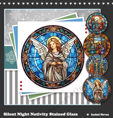 Silent Night Nativity Stained Glass Card & Toppers Set
