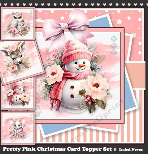 Pretty Pink Christmas Card & Toppers Set