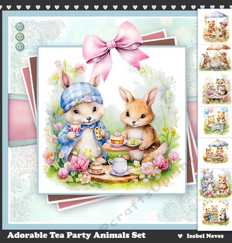 Adorable Tea Party Animals Card & Toppers Set