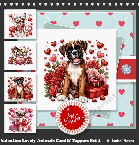 Valentine Lovely Animals Card & Toppers Set 2
