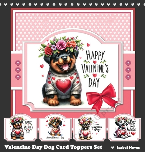 Valentine Day Dog Card Toppers Set