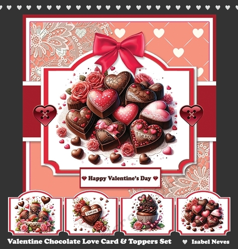 Valentine Chocolate Love Card Toppers Set