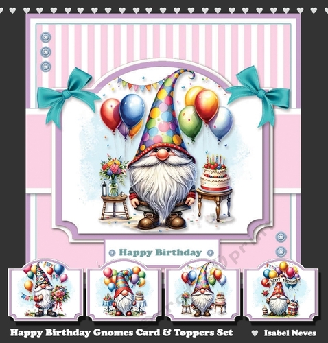 Happy Birthday Gnomes Card & Toppers Set