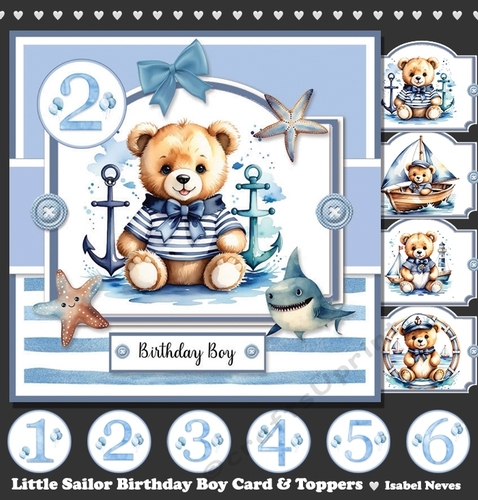 Little Sailor Birthday Boy Card & Toppers Set
