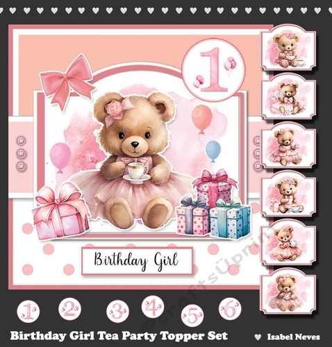 Birthday Girl Tea Party Card & Toppers Set