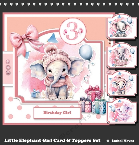 Little Elephant Birthday Girl Toppers Set