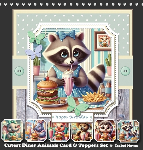 Cutest Diner Animals Card & Toppers Set
