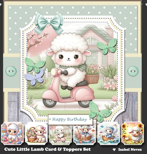 Cutest Little Lamb Card & Toppers Set