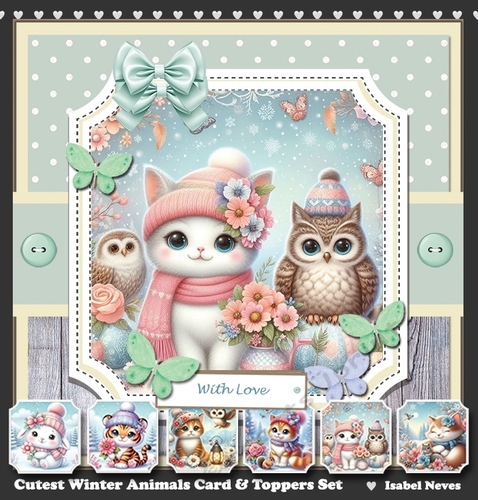 Cutest Winter Animals Card & Toppers Set (Christmas, Birthday etc)