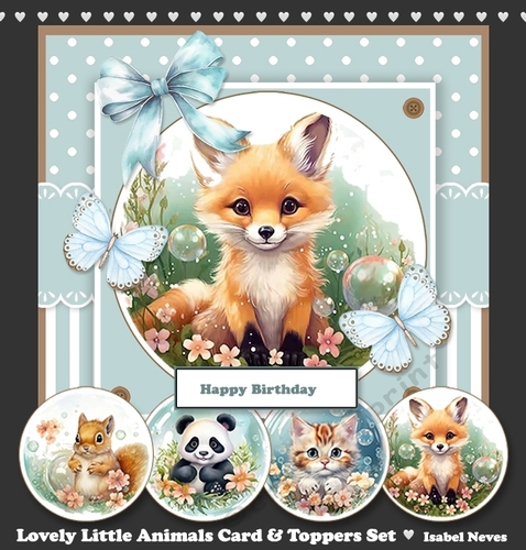 Lovely Little Animals Card & Toppers Set