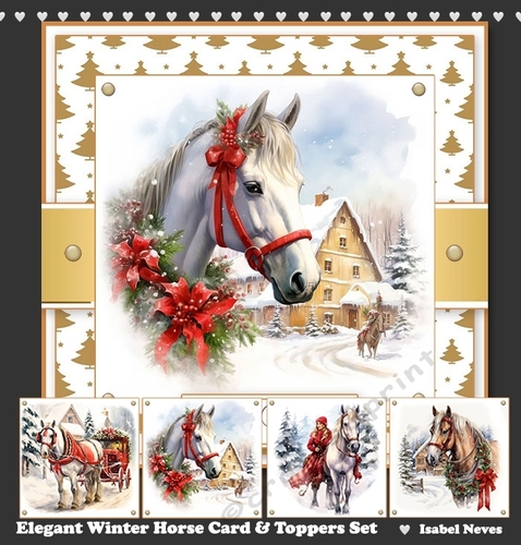 Elegant Winter Horse Card and Toppers Set