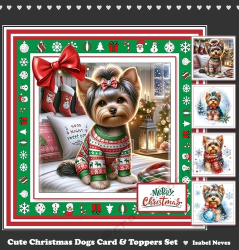 Cute Christmas Dogs Card & Toppers Set