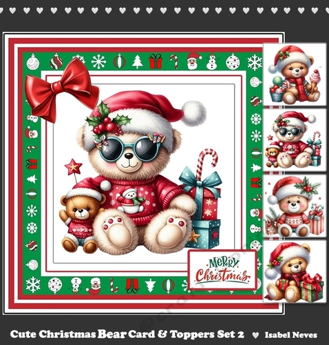 Cute Christmas Bear Card & Toppers Set