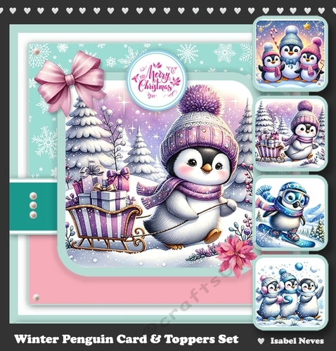 Winter Penguin Card & Toppers Set