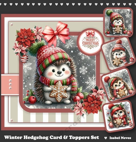 Winter Hedgehog Card & Toppers Set