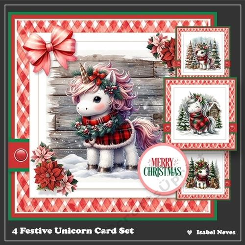 4 Festive Unicorn Card Set